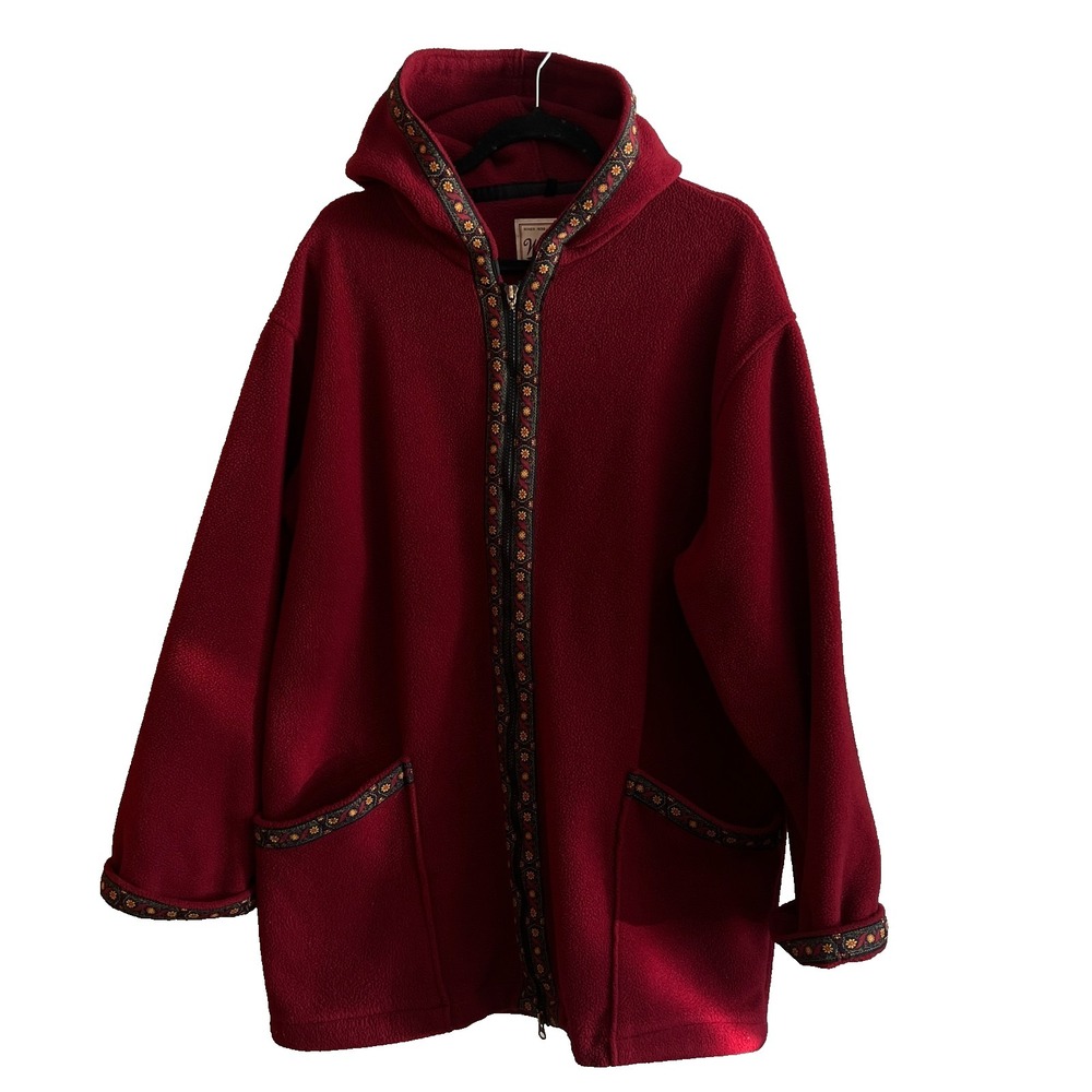 Woolrich Polartec Hooded Zip Up Jacket Coat Fleece Decorative Trim Womens Size L - Picture 2 of 16